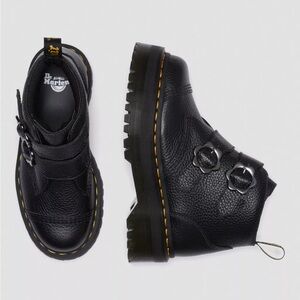 Dr. Martens DEVON FLOWER BUCKLE LEATHER PLATFORM BOOTS